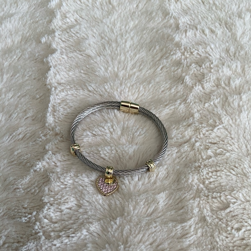 Pink heart mom cable bracelet